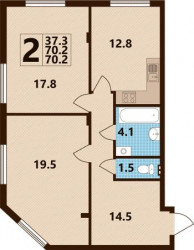 Двухкомнатная квартира 70.2 м²