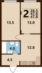 Двухкомнатная квартира 47.8 м²